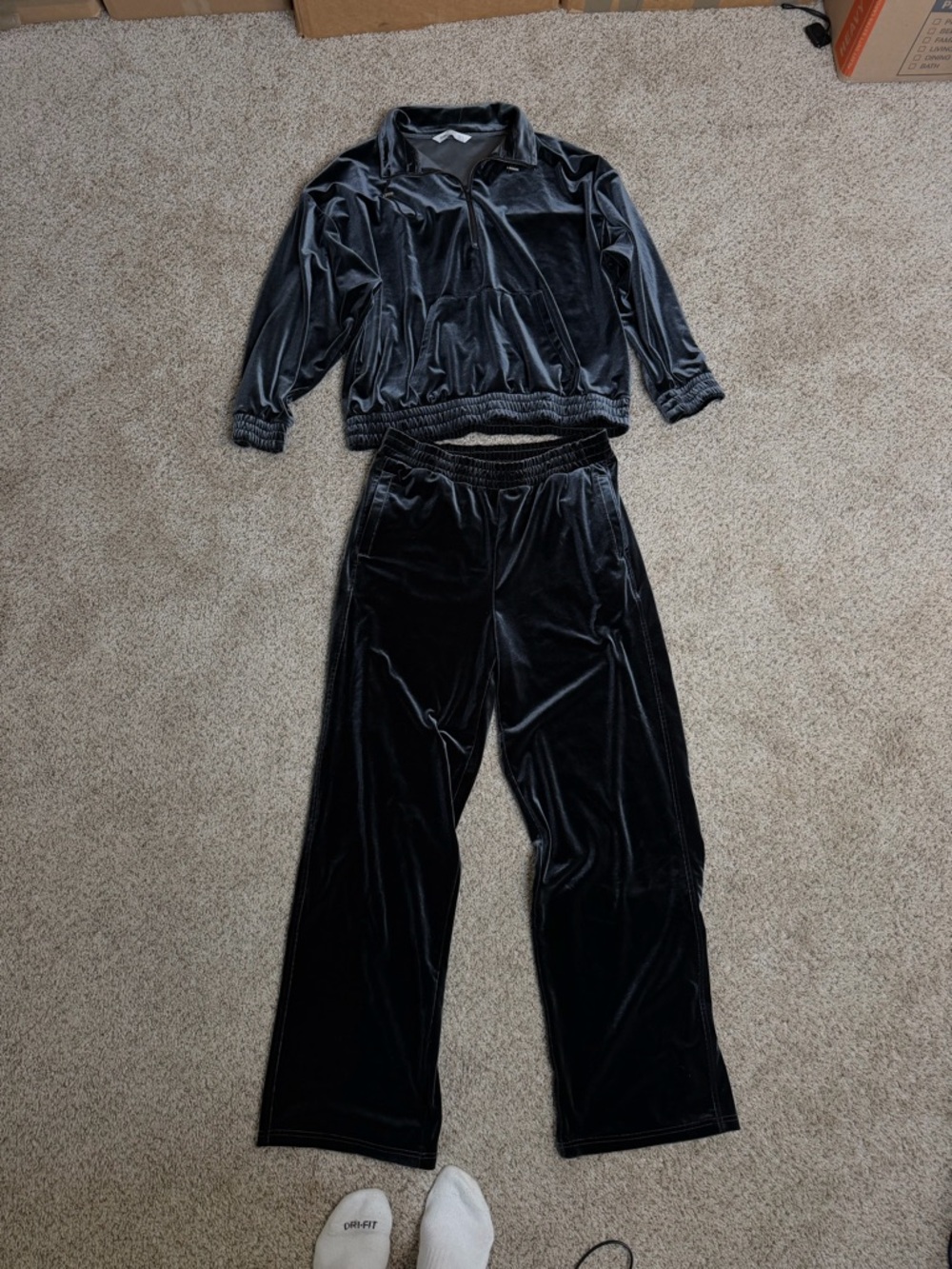 Zara Black Velour Half-Zip Matching Tracksuit Set